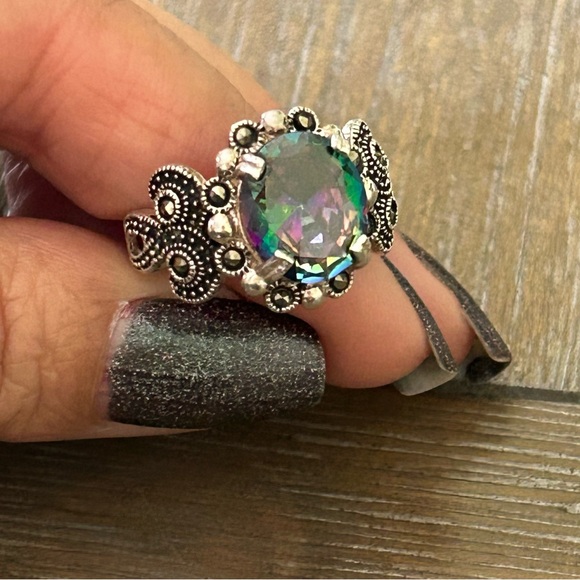 Jewelry - Mystic topaz/Mystic fire green topaz and marcasite 925 Silver  ring 10